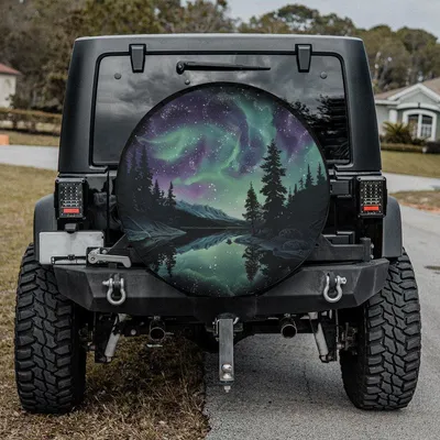 Northern Lights Spare Tire Cover, Aurora Borealis Wheel Cover With Backup Camera Hole, Colorful Night Sky Car Accessory, Unique Decorative Tire Protector Spare Tire Cover