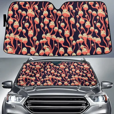Orange Mushroom Tree Plant Black Car Sun Shades Auto Windshield PrintSyde