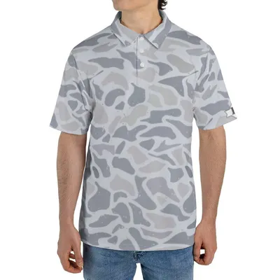 Gray Camo Polo Polo Shirt, Urban Military Pattern, Modern Tactical Streetwear Polo For Men