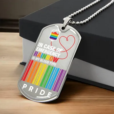In Case Of Emergency Rainbow Is My Blood Type Lgbtq+ Pride Dog Tag Pendant And Ball Chain Necklace - Army Tag Necklace, Dog Tag