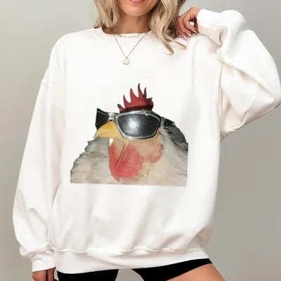 Funny Animal Vintage Graphic Sweatshirt Chicken Cock Sweatshirt Animal Sweatshirt Unisex Meme Cringe Funny Sweatshirt Menswear Womenswear