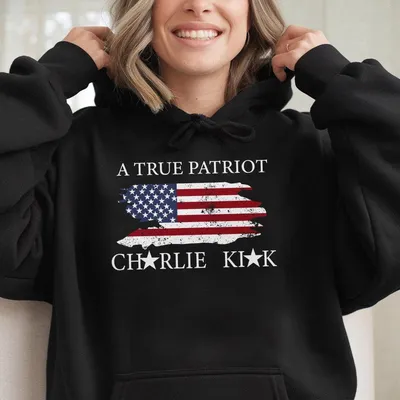 A True Patriot Printed Casual Hoodie, Turning Point Usa Hoodie,  America Flag Hoodie, Wear Red On October 14th As Cjk Day Hoodie