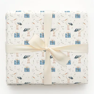 Blue Ribbon Arrival - Gift Wrap for Christmas, Holidays Wrapping Paper, Christmas Wrapping Paper