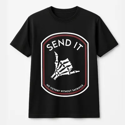 Savage Tacticians T-Shirt – Send It Graphic,Skeleton Hand Sign,No Victory Without Sacrifice,Bold Tactical For Men & Women