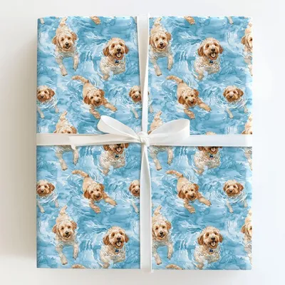 Swimming with the Goldens - Gift Wrap for Christmas, Holidays Wrapping Paper, Christmas Wrapping Paper