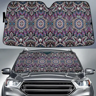Purple Mirror Aztec Pattern Vintage Tribal Texture Car Sun Shades Cover Auto Windshield PrintSyde