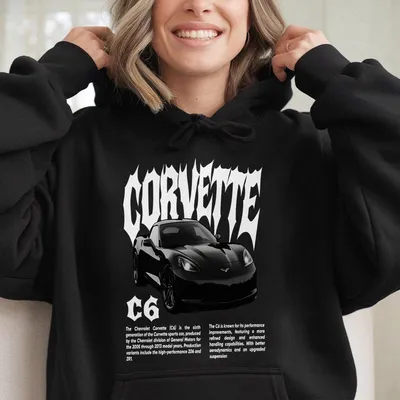 Corvette C6 Vintage Graphic Hoodie Acid Racing Car Hoodie Unisex Top For Men & Boys Classic Sports Car Merch
