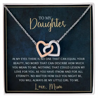To My Daughter - Unique Heart Bonding Necklace Gift Set Interlocking Hearts Necklace