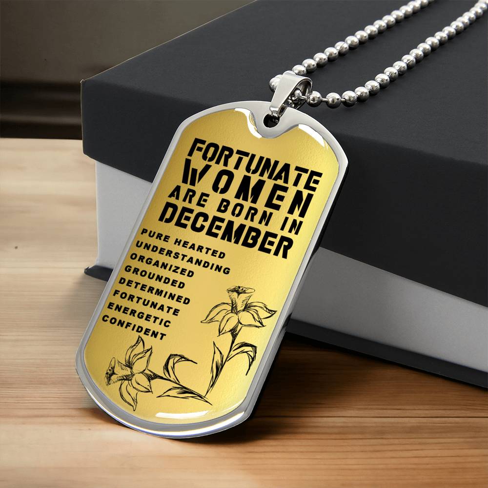 Fortunate Women Are Born In December Luxury Necklace With Dog Tag Gold - Army Tag Necklace, Dog Tag