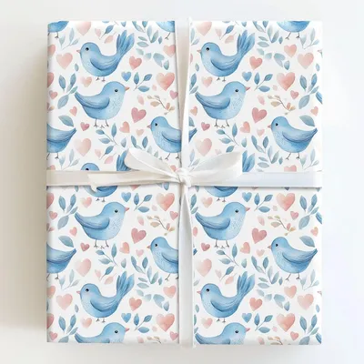 Lovebird Blues - Gift Wrap for Christmas, Holidays Wrapping Paper, Christmas Wrapping Paper