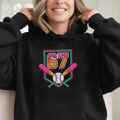 Six Seven Ice Cream Drip 67 Meme Youth Funny Baseball Number Hoodie, Viral 67 Trend Top, Gen Alpha Meme Hoodie, Sporty Gift