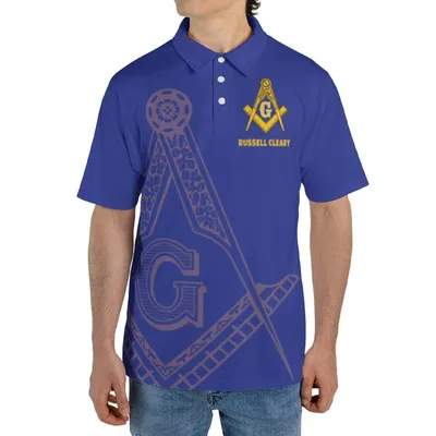 Freemason Polo Polo Shirt, Ziff Lodge No. 119, Square Compass G Symbol, Dermott Ar Chapter, Blue Yellow Style