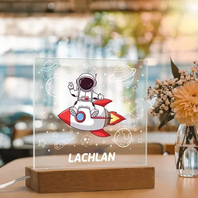 Astronaut On A Rocket - Acrylic Square Plaque