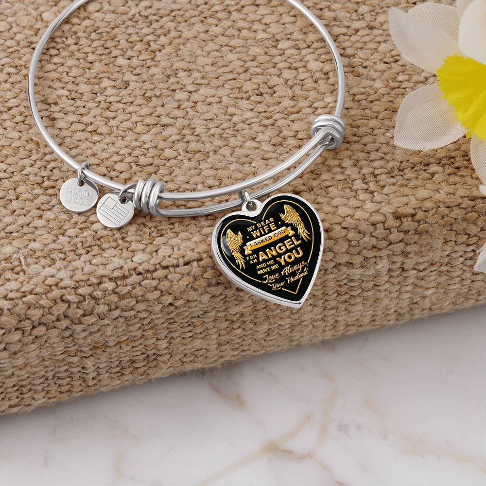 Personalized Bracelet for Girlfriend, Valentines Day Gift for Fiancée, to My Valentine Jewelry From Husband, Boyfriend Heart Bangle