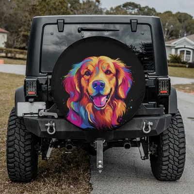 Pop Art Golden Retriever Spare Tire Cover Colorful Dog Portrait Pet Lover Gift Spare Tire Cover