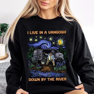 Van Gogh Down By The River Sweatshirt Funny Starry Night Art Sweatshirt For Men And Women Vintage 90s Graphic Cotton Unisex Sweatshirt