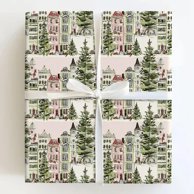 Postcard Village - Gift Wrap for Christmas, Holidays Wrapping Paper, Christmas Wrapping Paper