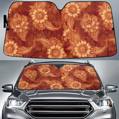 Yellow Chinese Hibiscus Flower Henna Style Orange Theme Car Sun Shades Cover Auto Windshield PrintSyde