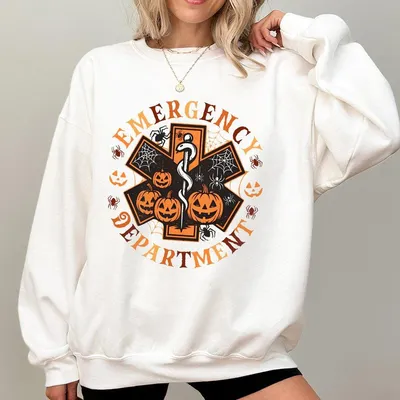 Emergency Department Halloween Sweatshirt – ER Nurse Fall Work Graphic Pullover
