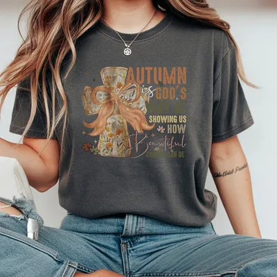 Wildflower Autumn Is God Way Preppy Fall Coquette Bow T-Shirt Christian Retro Fall Cross Thanksgiving T-Shirt Autumn