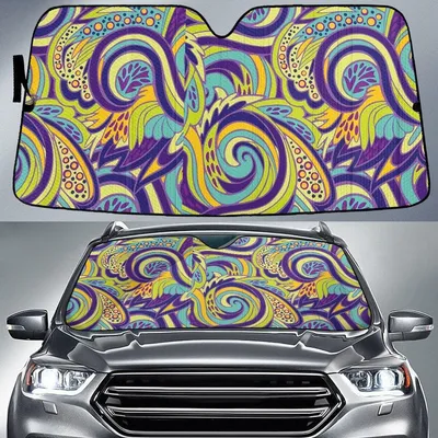 Yellow And Purple Wavy Paisley Pattern All Over Print Car Sun Shades Cover Auto Windshield PrintSyde