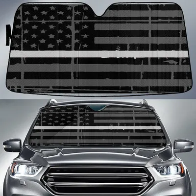 Thin Grey American Flag Printed Car Sun Shade Cover Auto Windshield PrintSyde