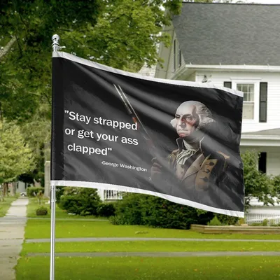 George Washington Armed American House Flag, Revolutionary Humor For Your Porch Horizontal House Flag