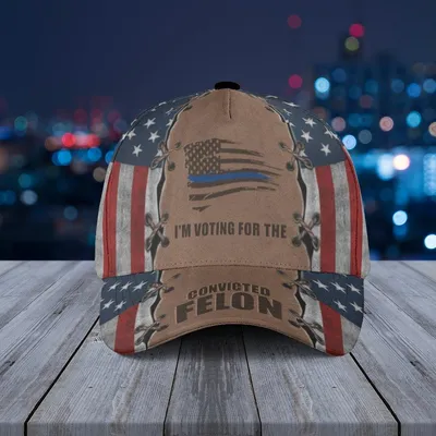Convicted Felon Baseball Cap – I'M Voting For The Flag, American Hand Graphic & Patriotic Stripe Design Baseball Cap