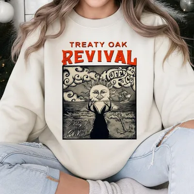 Treaty Oak Revival Sweatshirt Retro Western Music Graphic With Worry Face Sun Design Artistic Concert