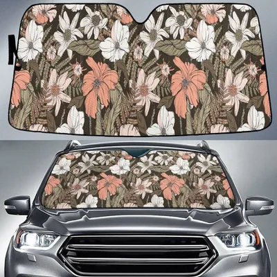 White And Orange Mexican Aster Flower Car Sun Shades Cover Auto Windshield PrintSyde
