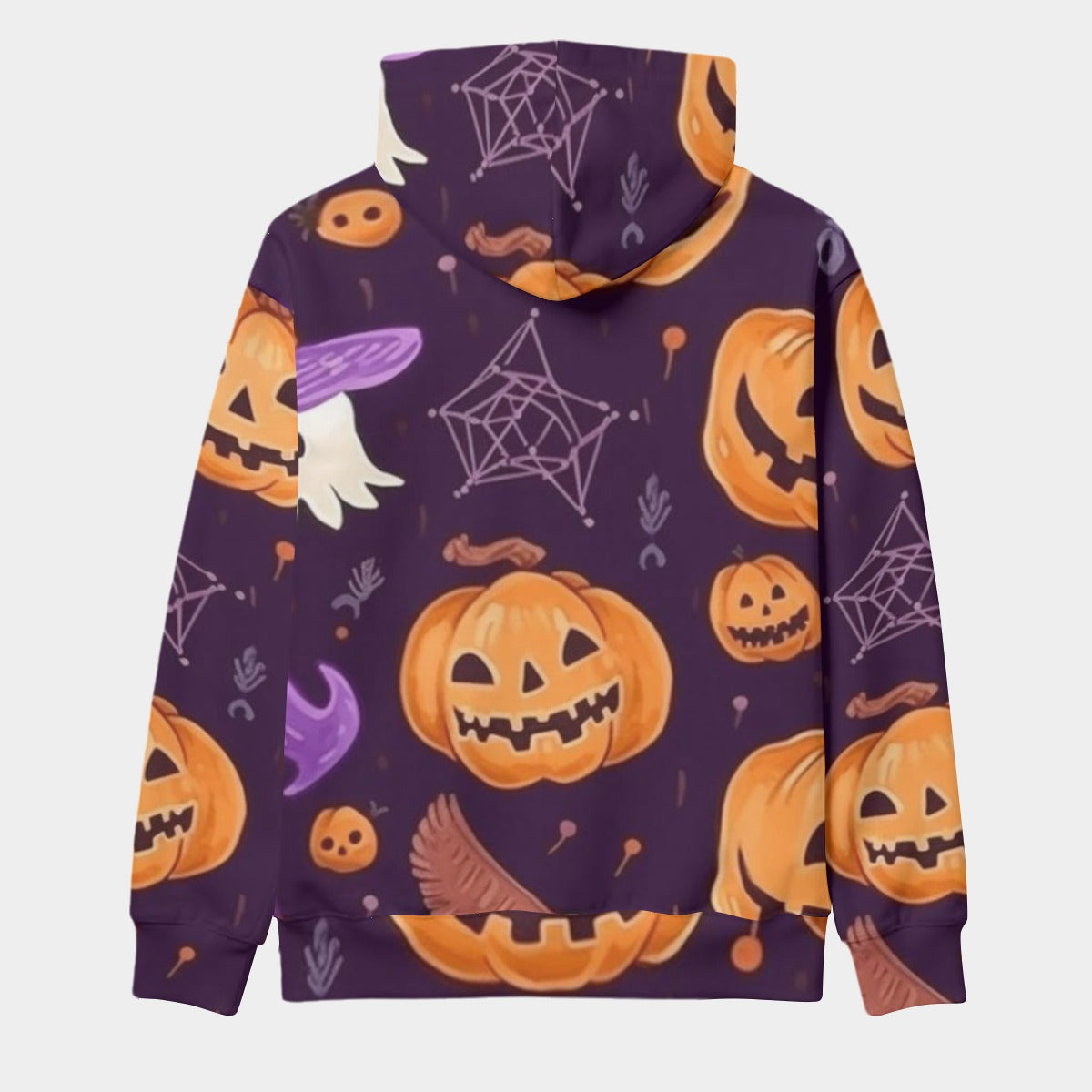 Halloween Purple Pumpkin Web Pullover Hoodie