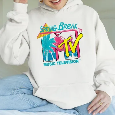 Vintage Mtv Spring Break 94  Hoodie Retro 80s 90s Mtv Hoodie Cotton Fabric Soft Top Womenswear