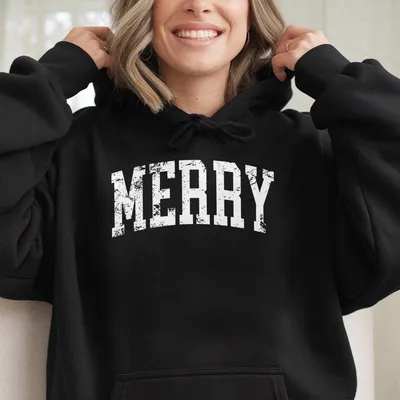 Retro Merry Hoodie,Merry Christmas Hoodie,Festive Holiday,Womens Xmas Hoodie,Cute Christmas Gift Top