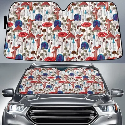 Chromatic Poisonous Mushroom Flying On The Sky White Theme Car Sun Shades Cover Auto Windshield PrintSyde