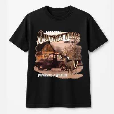 Dixie Outfitters T-Shirt Vintage Deer Hunting Cabin,Outdoor Wildlife Preservation Graphic T-Shirt,Country Style