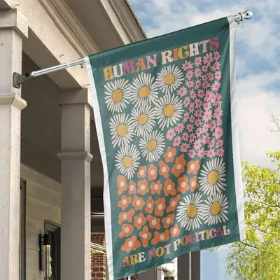 Rights In Bloom House Flag, Human Rights Are Not Political Floral Flag Vertical House Flag