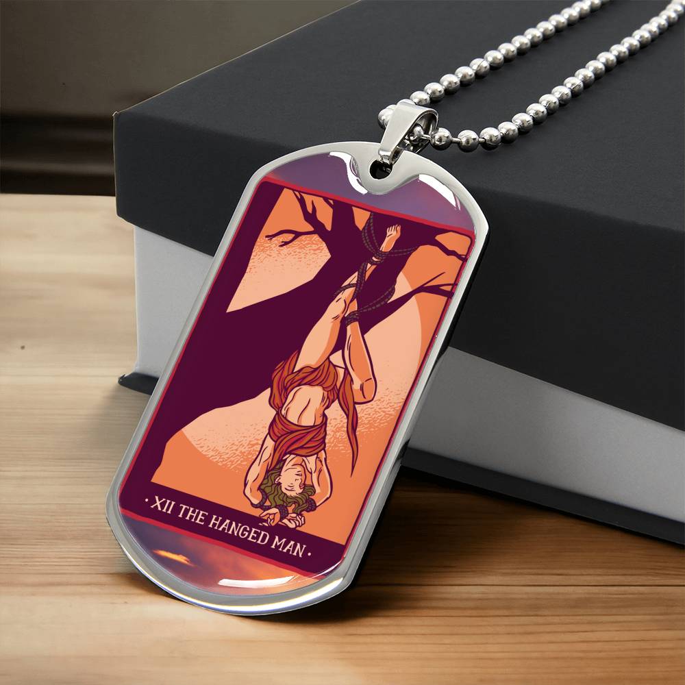Tarot Card Necklace. Silver Or Gold. For Wiccans, Astrology, Zodiac, Spiritual, Best Friend. Boho. The Hanged Man Card - Army Tag Necklace, Dog Tag