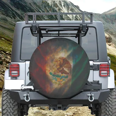 Mexican Flag Spare Tire Cover, Mexico National Pride Design, Waterproof Durable Vinyl, Universal Fit For Suv Truck Rv Camper Spare Tire Cover