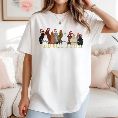 Christmas Chicken T-Shirt Women Chicken Christmas T-Shirt Chicken Lover Gift Christmas Farmer T-Shirt Funny Chicken T-Shirt