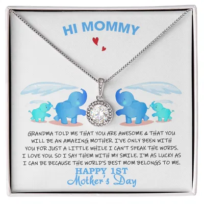 Hi Mommy, Grandma Told Me That You Are Awesome, Happy Mothers Day, Love Knot Necklace, Grandma And Granddaughter Necklace, Granddaughter Christmas Gift, Grandad Grandma And Granddaughter Heart Necklace Jewelry, Birthday Jewelry Gift