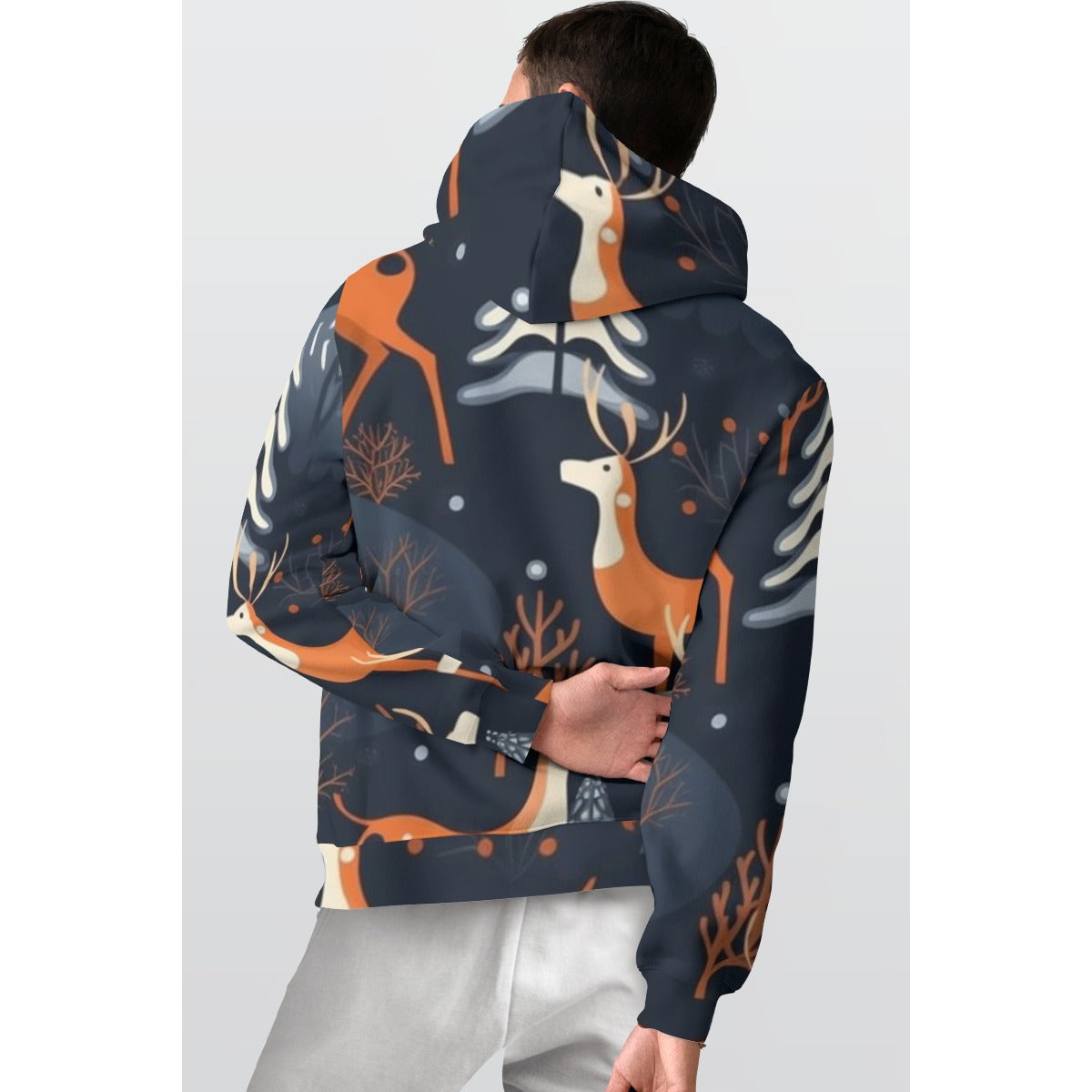 Running Deer on Navy Background Unisex Pullover Hoodie