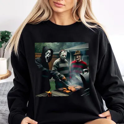Retro Funny Ghost Face Micheal Myerrrs Crossover Episodes Sweatshirt Funny Adult Halloween Sweatshirt Sweatshirt Halloween Cotton
