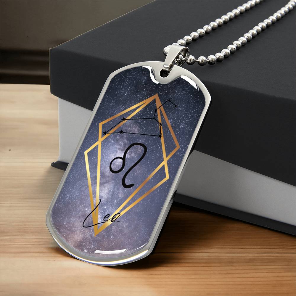 Leo Galaxy Dog Personalized Tag Necklace - Army Tag Necklace, Dog Tag