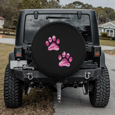 Spare Tire Cover Pink Camouflage Cat Dog Paws Fit For Bronco Jeep Defender Gift For Wife Dog Lover Cat Mom Spare Wheel Cover Cute Pink Spare Tire Cover