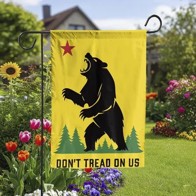 California Flag Roaring Bear Protest Against I.Ce, Double Sided Flag, Gadsden Flag, Political Activist Gift, Protester Garden Flag Vertical Garden Flag