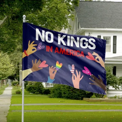 Horizontal House Flag, No Kings In America Diversity Hands & Heart Unity Statement Horizontal House Flag