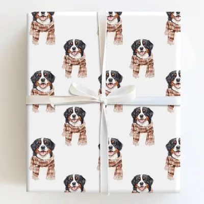 Bundle Up with the Bernese Mountain Dog - Gift Wrap for Christmas, Holidays Wrapping Paper, Christmas Wrapping Paper