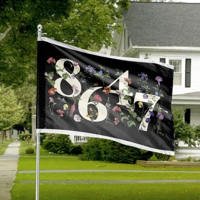 Floral Numbers 8647 Horizontal House Flag ,Elegant Botanical Typography Aesthetic Modern Minimal Decorative Outdoor Banner Horizontal House Flag