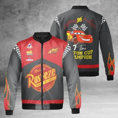 Bomber Jacket,Vintage Lightning Mcqueen 95iston Cup Champion,Unisex Racing Style,Disneyland Family Trip Gift Bomber Jacket