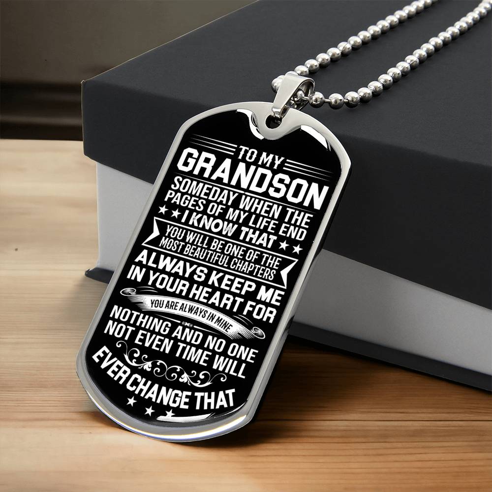 To My Grandson - Personalized Engraved Dog Tag Necklace - - Army Tag Necklace, Dog Tag